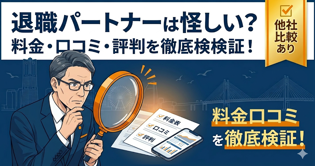 退職パートナーは怪しいか検証する記事のアイキャッチ。料金や口コミ、評判について徹底検証する内容を訴求