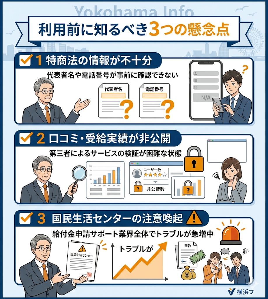 退職・転職サポートセンターの3つの懸念点。特商法情報の不足、口コミ・実績の非公開、国民生活センターの注意喚起について整理