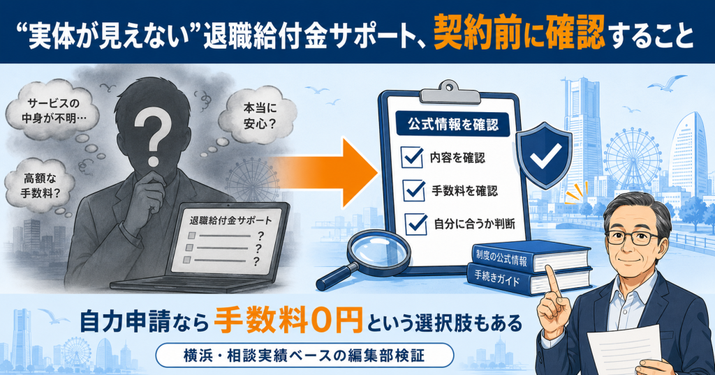 実体が確認できない退職給付金サポートを契約前に見極める判断ポイントを左右で示した図解